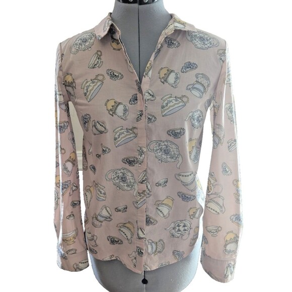 Victoria Beckham for Target Pink Teacup Print Button-up Shirt/Blouse Sz XL - Picture 1 of 7